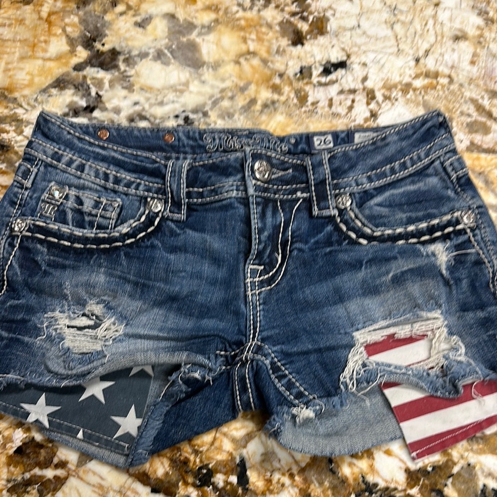 Miss Me Denim Shorts with American Flag Accents